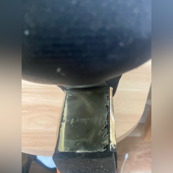 Velvet material black high heel booties. - Picture 5 of 5